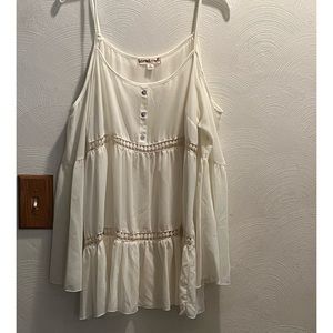 Women’s Cold Shoulder s.o.r.a.d. by ATY Cream Color Sheer Top w/ Flowing Sleeves